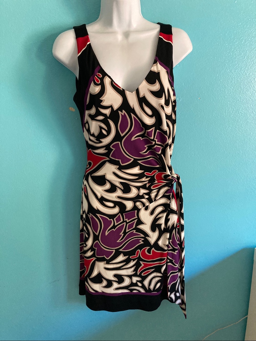 Nicole Miller Studio 100% Silk Faux Wrap Dress S / M Vintage Y2K 2000s Abstract